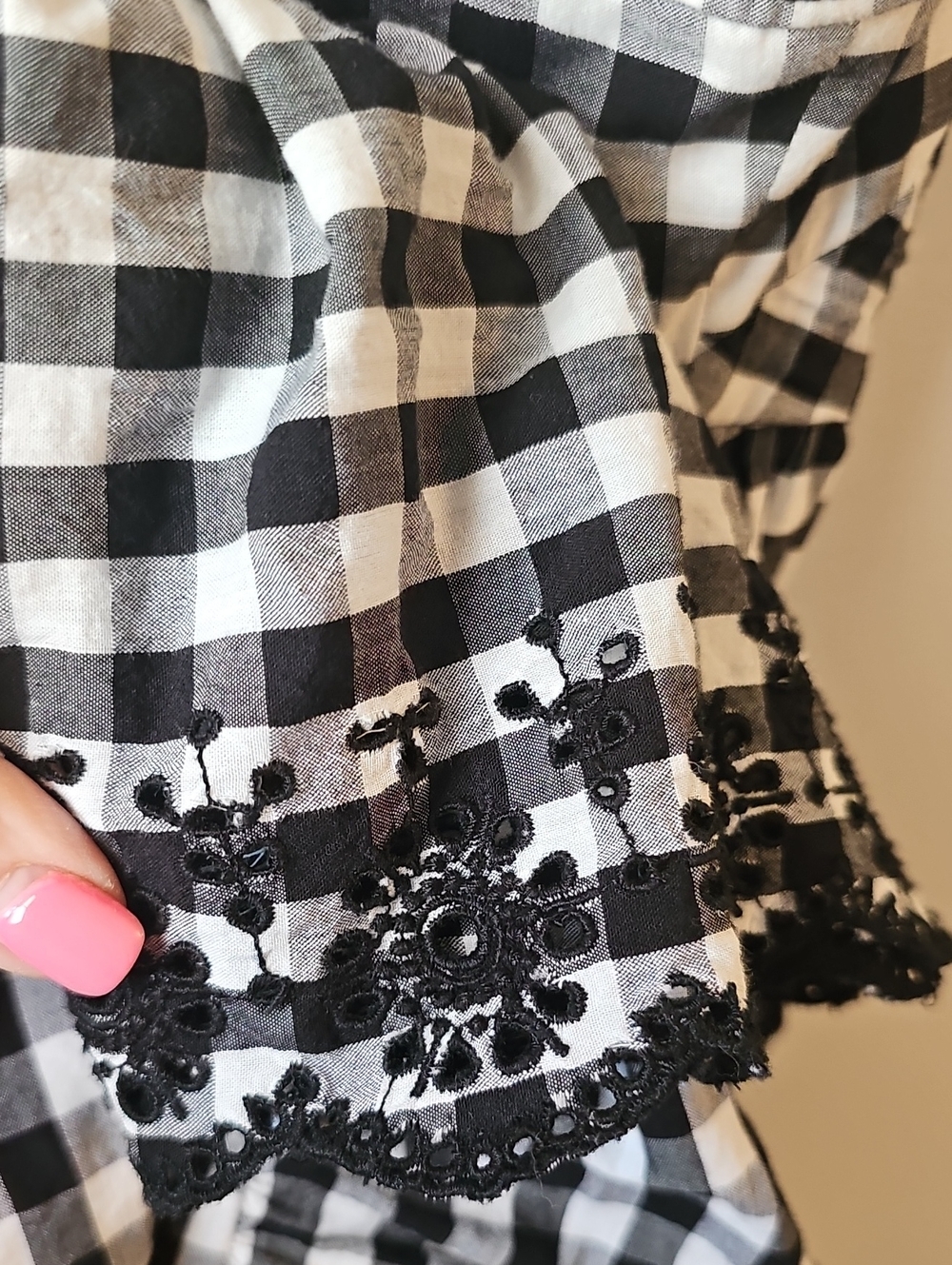 J. Crew Black and White Gingham Midi Sun Dress with Eyelet Hem Sz 4 - Picture 4 of 7